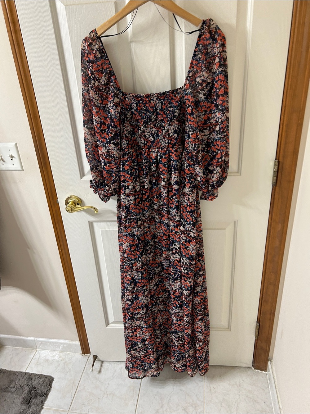 Destination Maternity Navy and Red Floral Square-Neck Maxi Dress